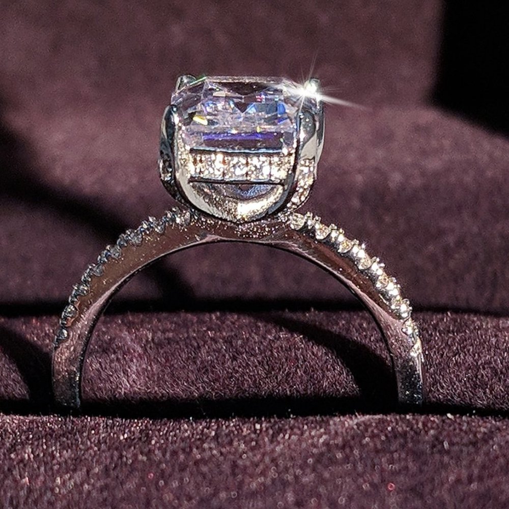NEW 3.5 Carat Emerald Cut Pave Engagement Ring - Picture 2 of 5